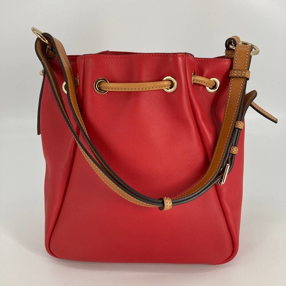 Dooney & Bourke, large, red, brown leather shoulder bag - Picture 3 of 16